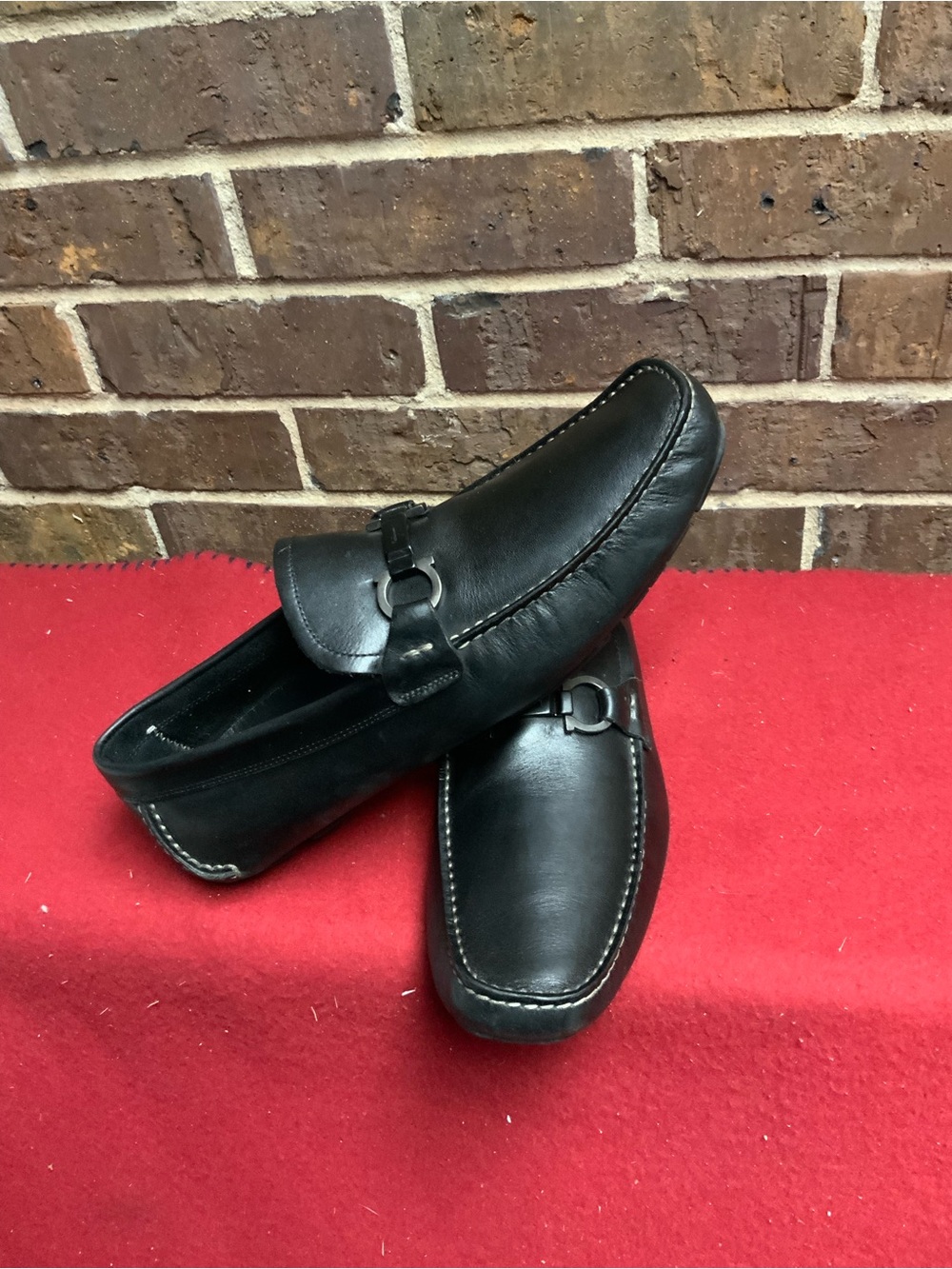Men's Black Leather Slip-On Driving Loafers with Bit Detail